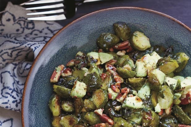 Roasted Brussels Sprouts with Toasted Pecans and Avocado