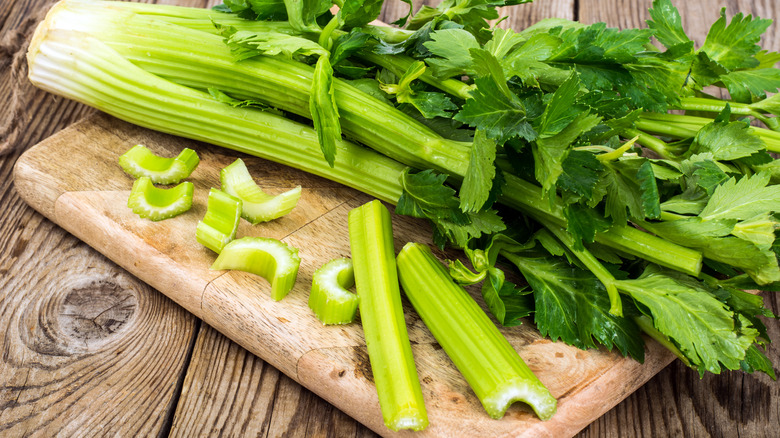 chopped celery with leaves