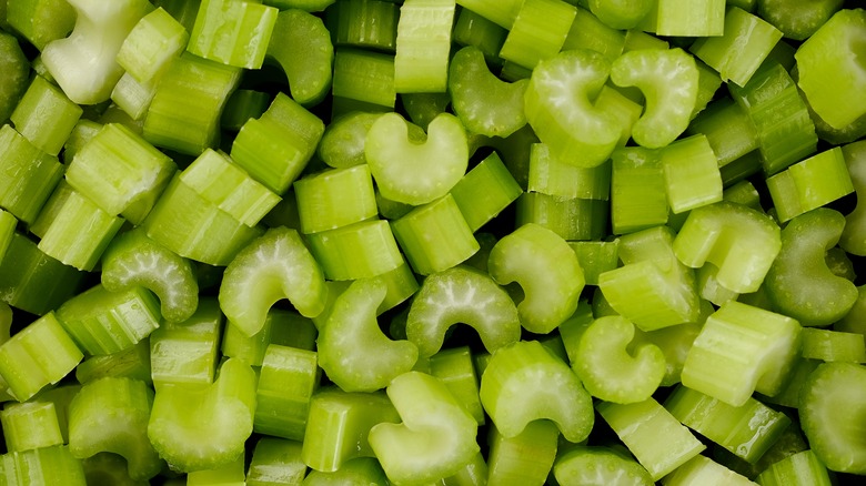 Close-up of chopped celery