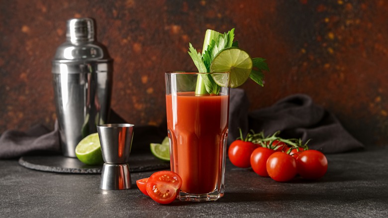 Bloody mary cocktail with tomatoes