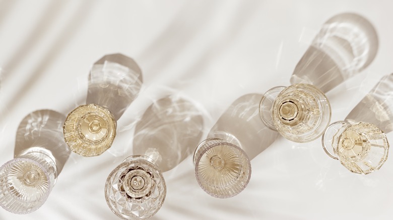 top view of sparkling wine glasses