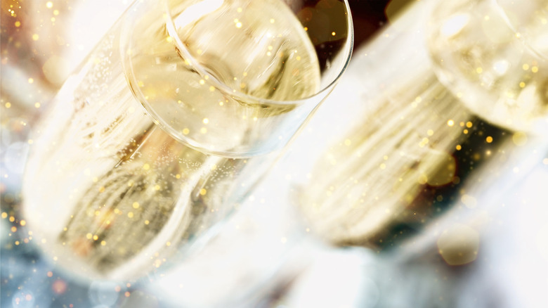 close up of sparkling wine glasses