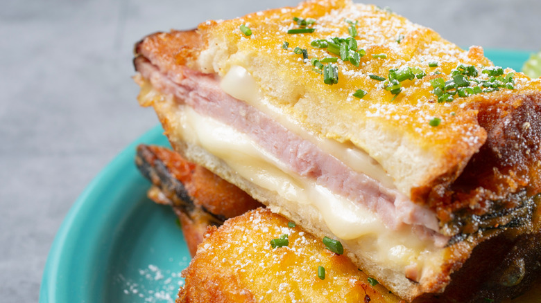 Sliced Monte Cristo on plate