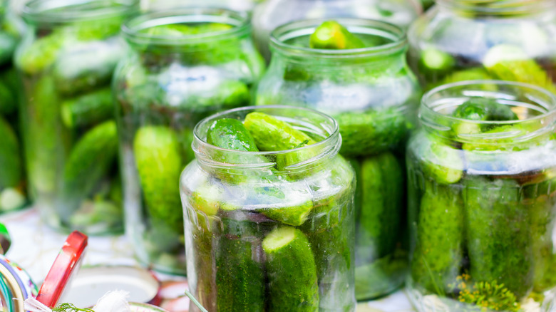 Jars of pickled cucumbers