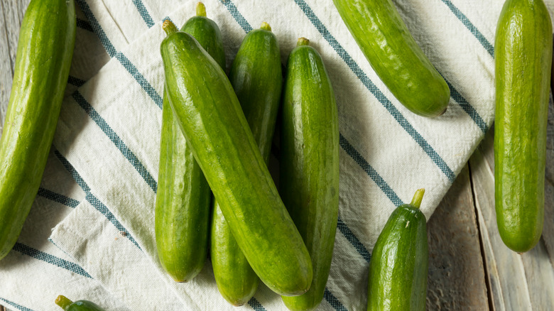 Persian cucumbers on cloth