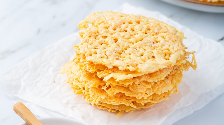 Stack of parmesan cheese crisps