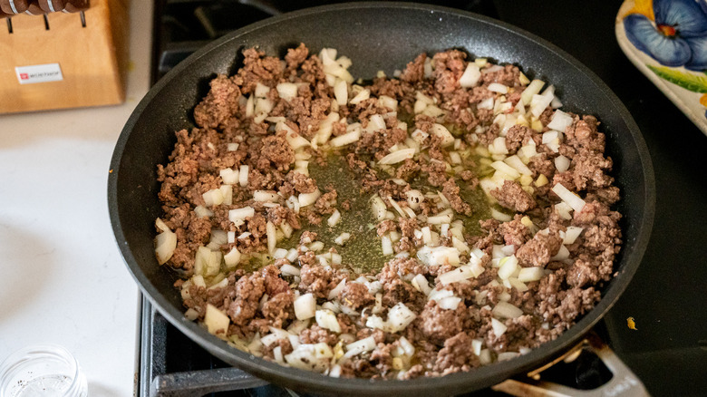 ground beef in skillet 