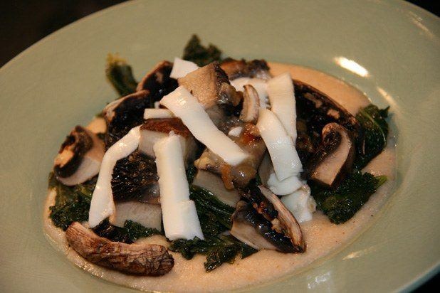 Polenta with greens and mushrooms