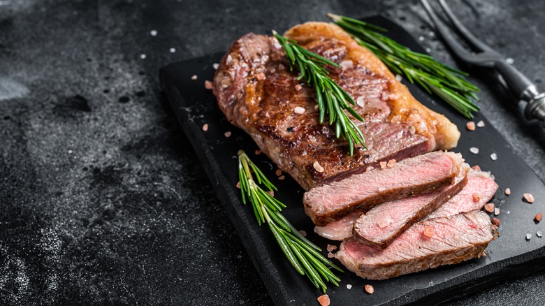 Sliced New York strip steak