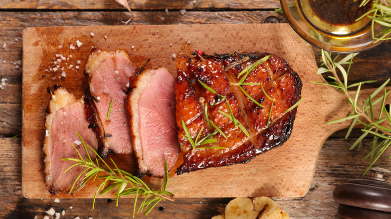 Seared sliced duck breast