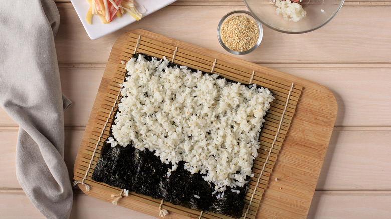 rice on seaweed sheet