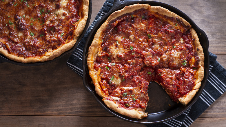 Pizza in cast iron pan