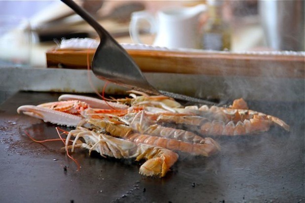 Grilled steak, langoustines, ricotta, and pickles at the Fairmont Royal Pavilion.