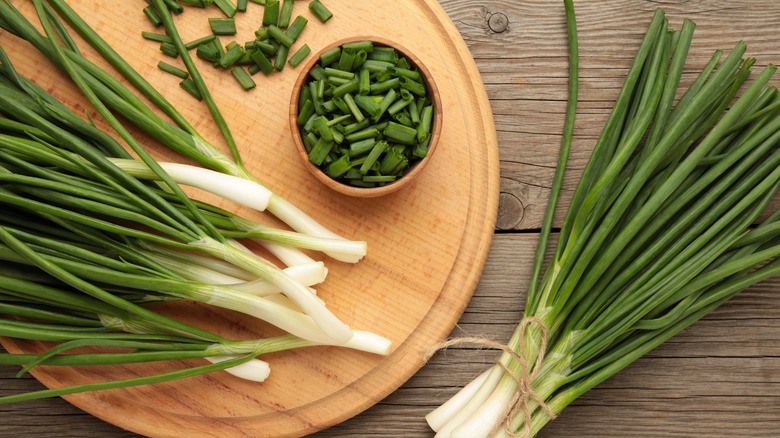 Whole and chopped green onions