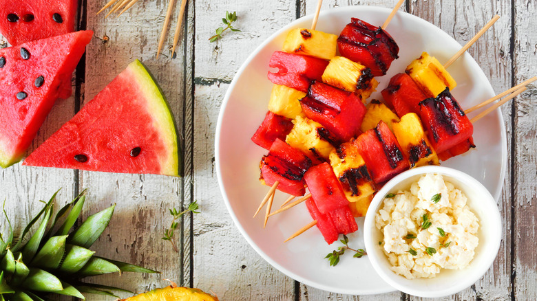 watermelon and pineapple on skewers