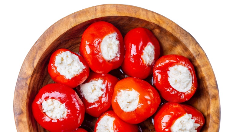 Stuffed cherry peppers in bowl