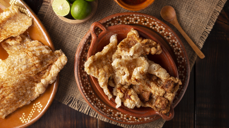 Mexican chicharrones on traditional plate