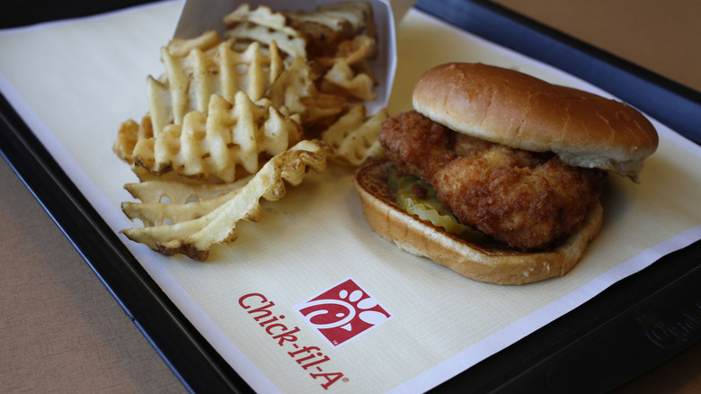 Chick-fil-A fries and sandwich on tray