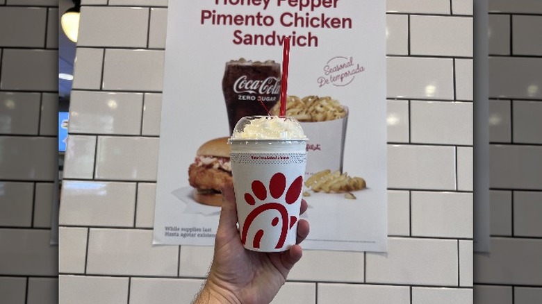 milkshake and chick-fil-a sign