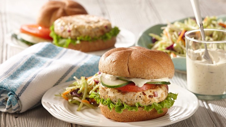 Greek Chicken Burgers with Lemon Pepper Yogurt Sauce