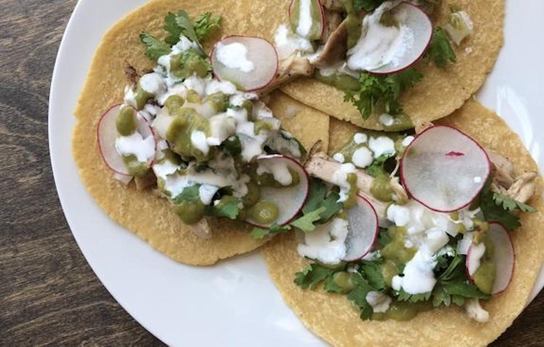 Roast Chicken Tacos with Salsa Verde and Crema