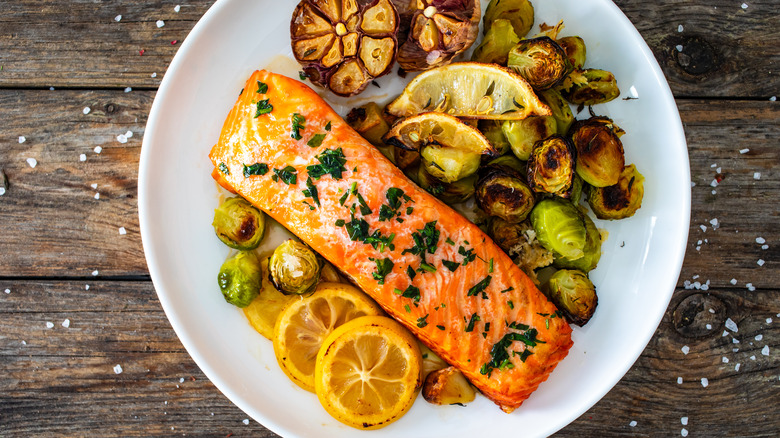 Brussels sprouts and salmon