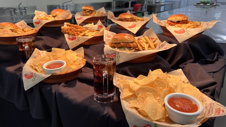 bowls of food on display