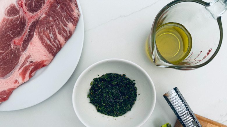 chimichurri ingredients in bowl