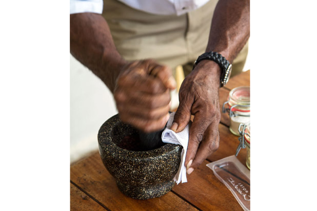 4. Grind the beans with a mortar and pestle