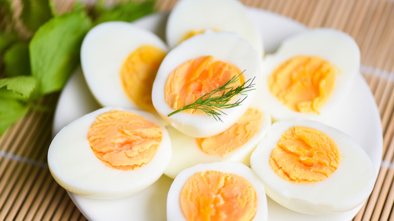 A close-up of hard boiled eggs