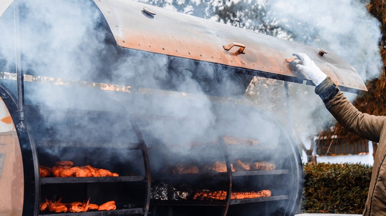 a large barrel smoker