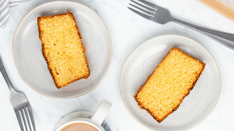 sliced pound cake on plates