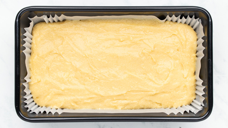 pound cake batter in pan