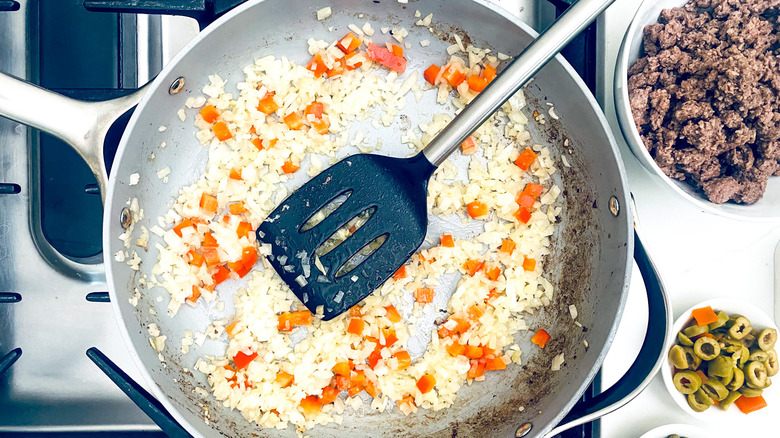 cooking red pepper onion garlic