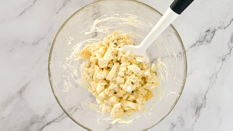 dressed and mixed egg salad 