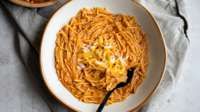 cheese in saucy fideo dish