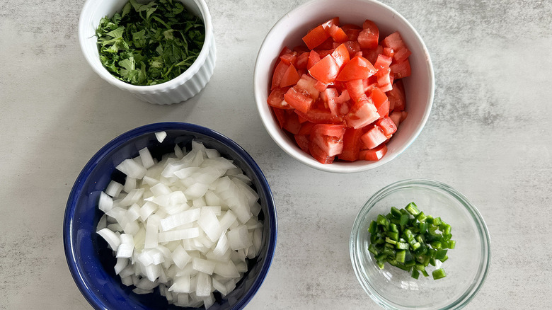 diced vegetables in bowls