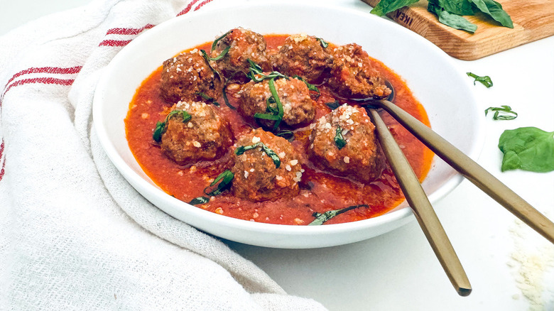 bowl of meatballs with towel