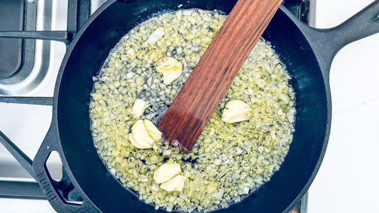 onions and garlic in oil