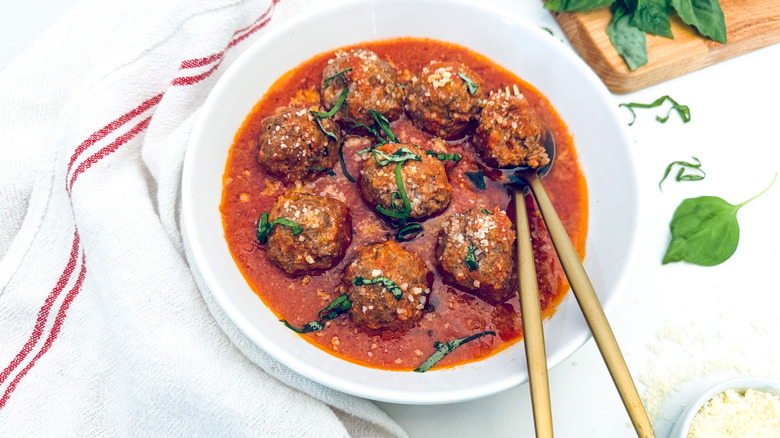 bowl of meatballs with towel
