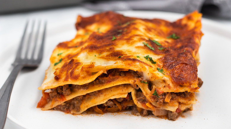 classic lasagna on plate 