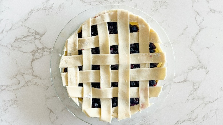 lattice top pie before baking