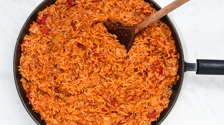 mexican rice in pan