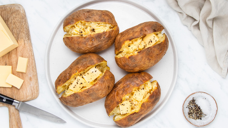 classic baked potatoes on plate 