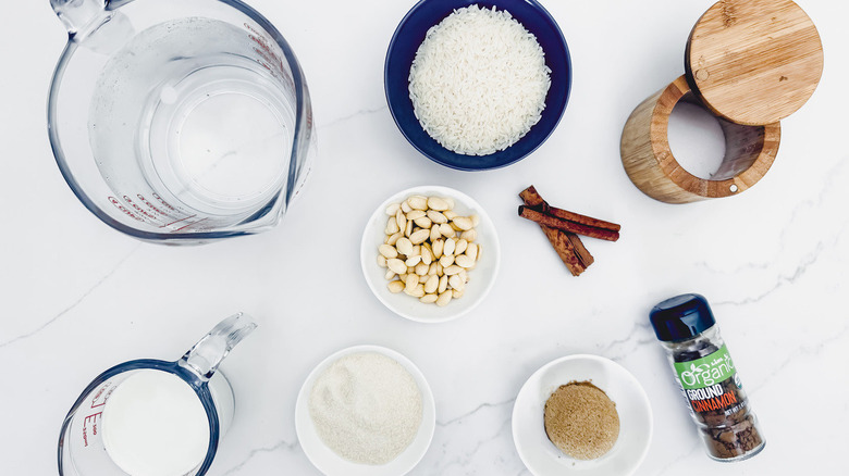 ingredients for Mexican-style horchata on counter