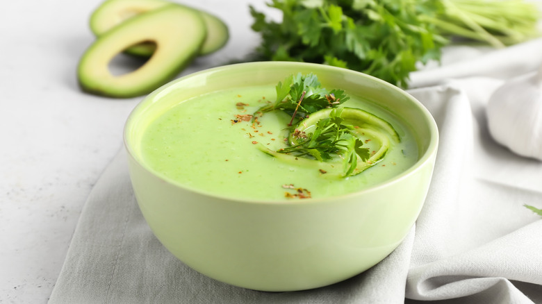 Avocado soup with ingredients
