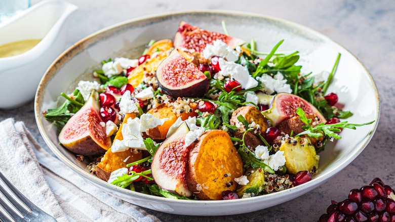 salad topped with grilled figs