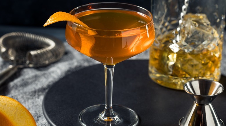 Manhattan cocktail with orange twist