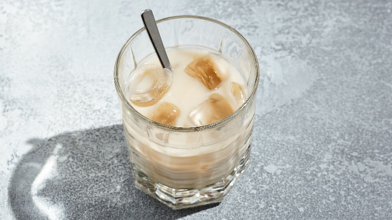 White Russian cocktail over ice