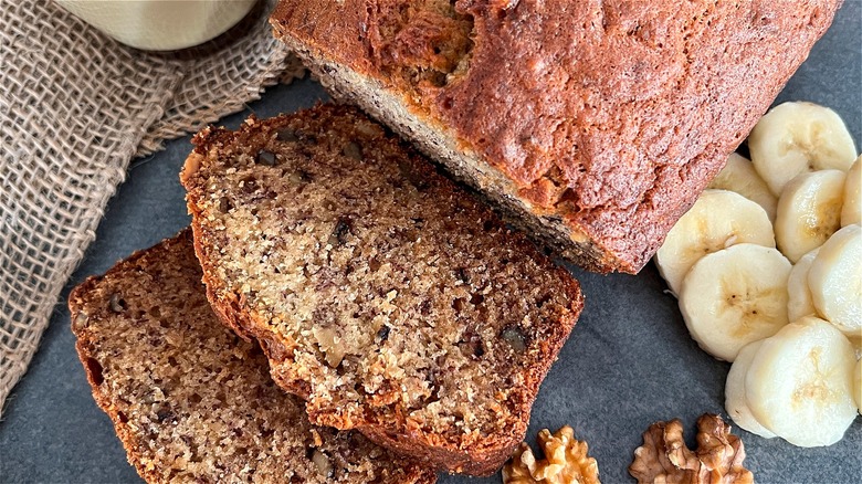 Sliced banana walnut bread